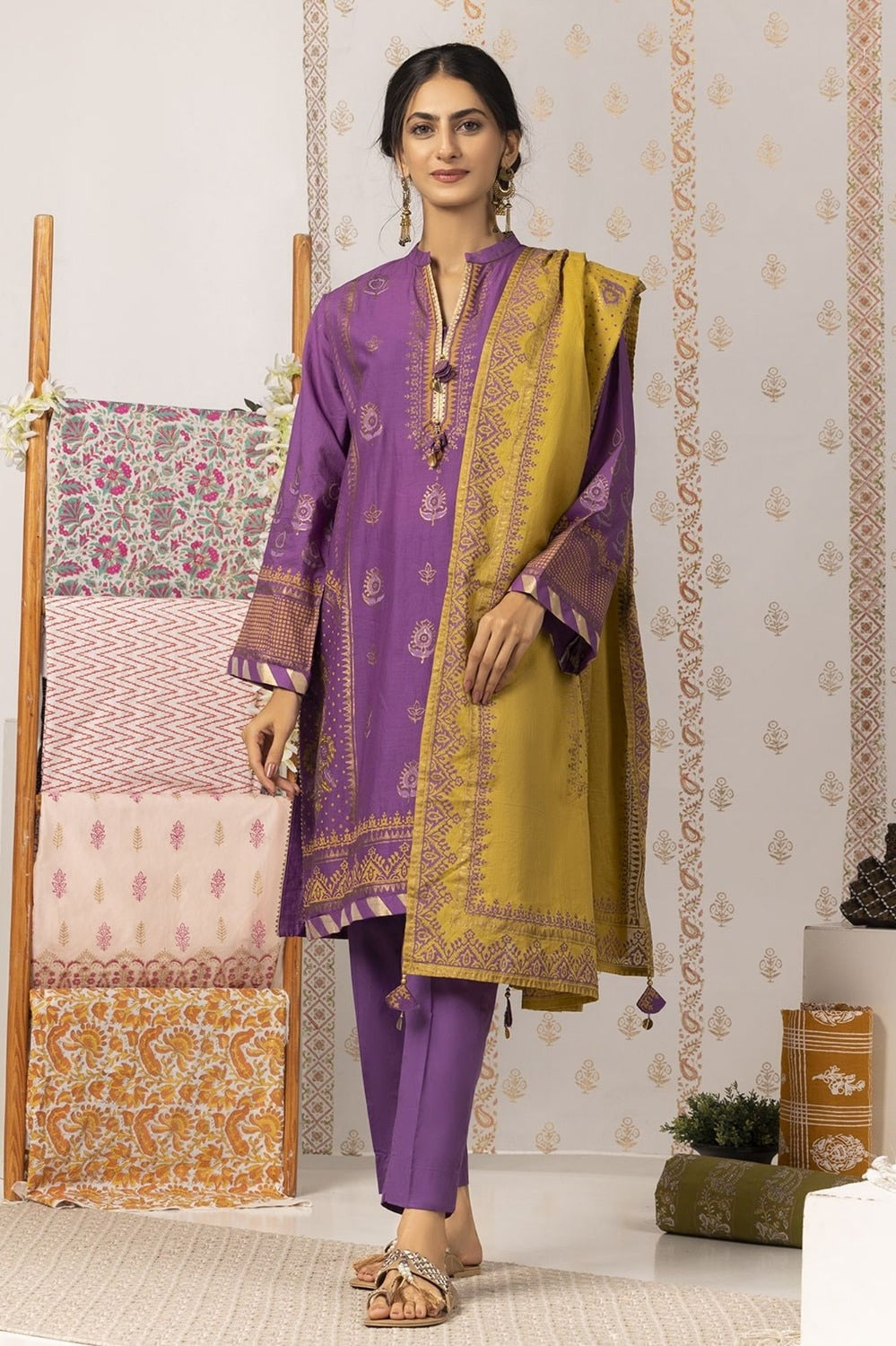 Nayaab Block Printed Shirt and Dyed Trouser with Block Printed Dupatta