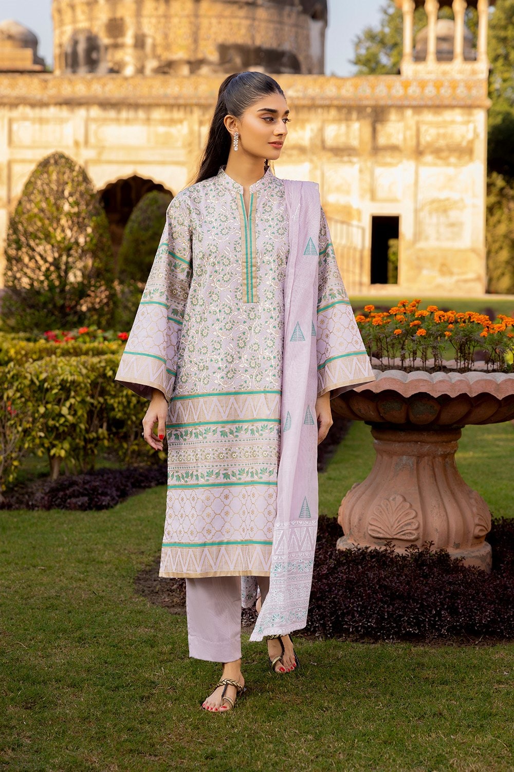 3 Piece Corduroy Block Printed Suit