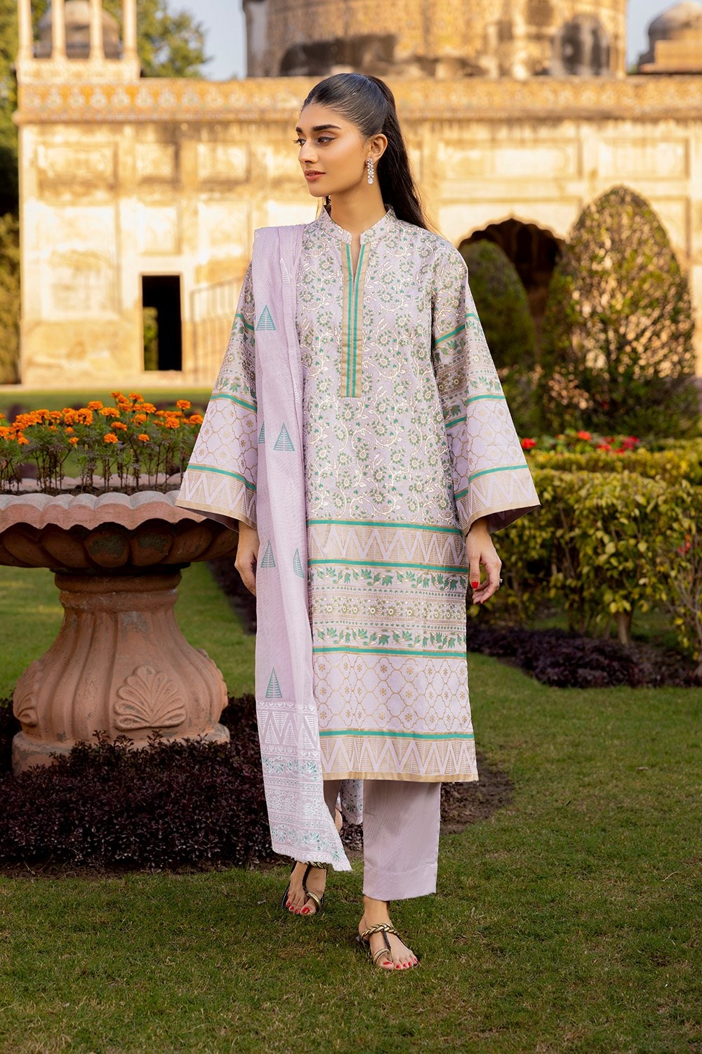 3 Piece Corduroy Block Printed Suit