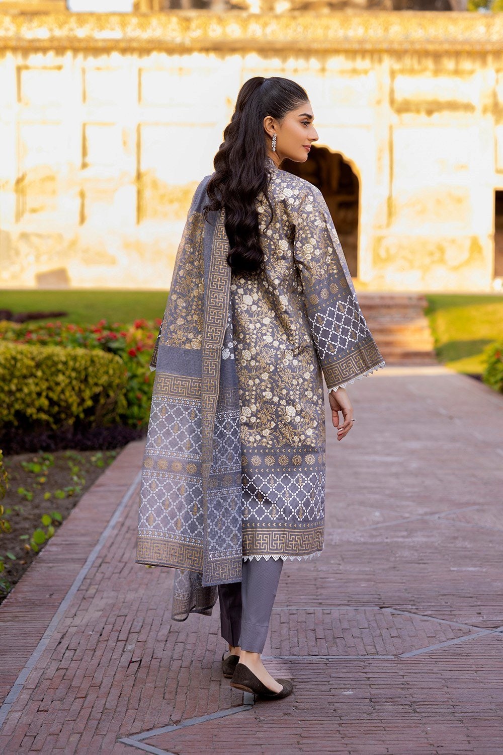 3 Piece Corduroy Block Printed Suit