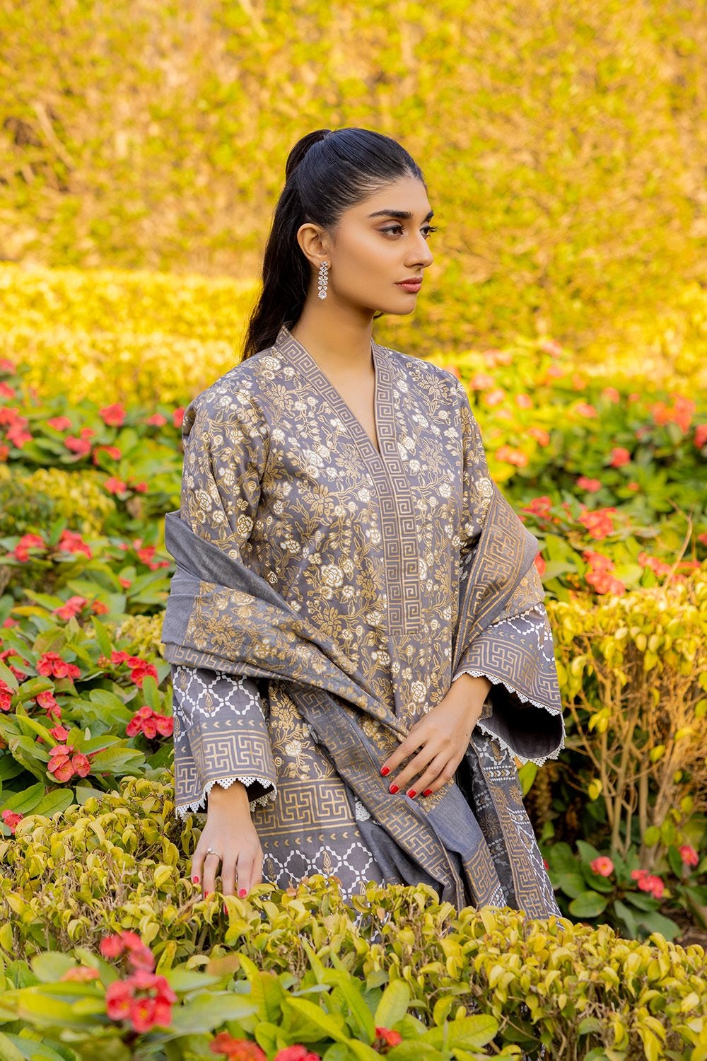 3 Piece Corduroy Block Printed Suit