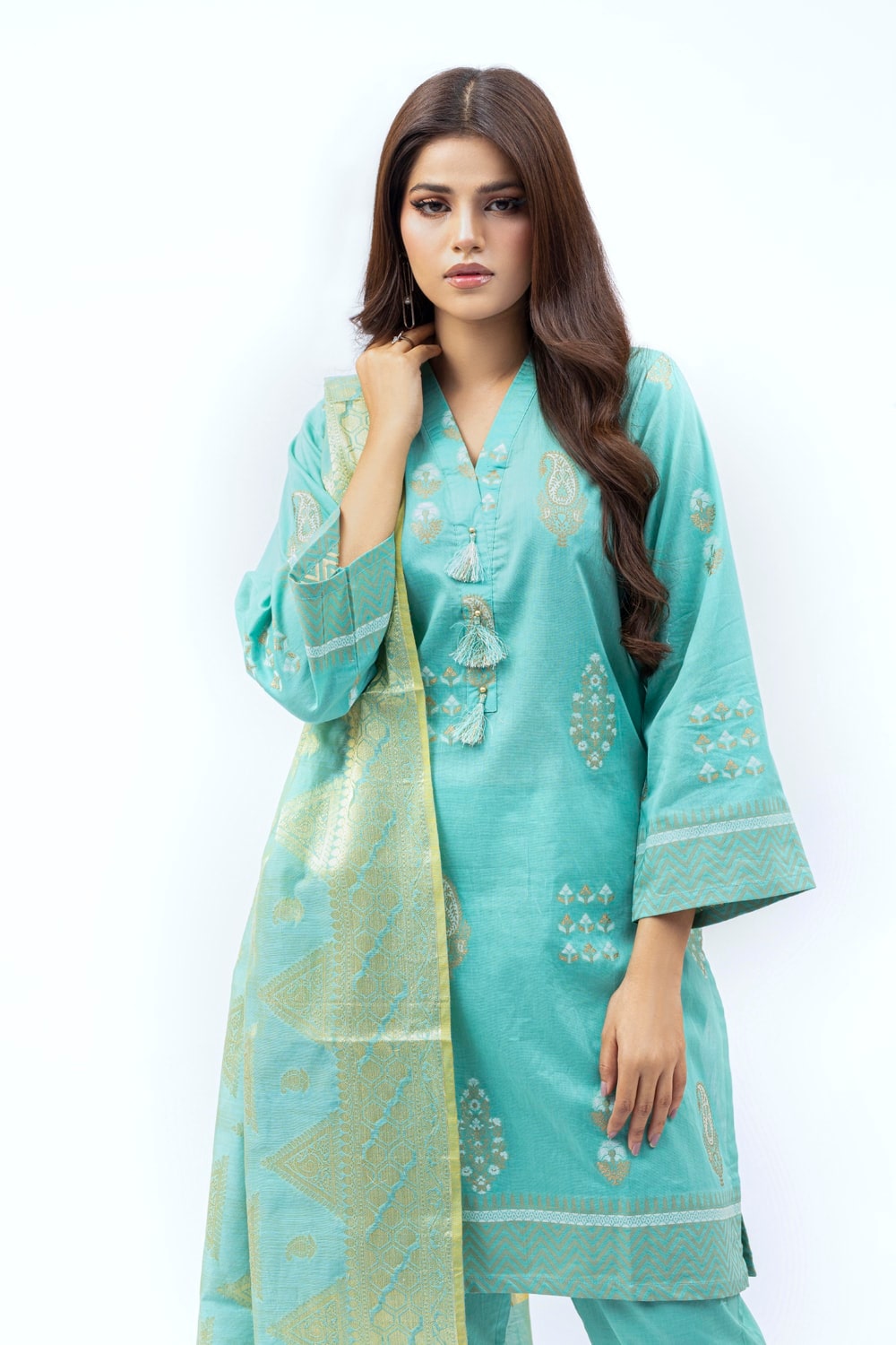 Jacquard Shirt And Trouser With Jacquard Dupatta