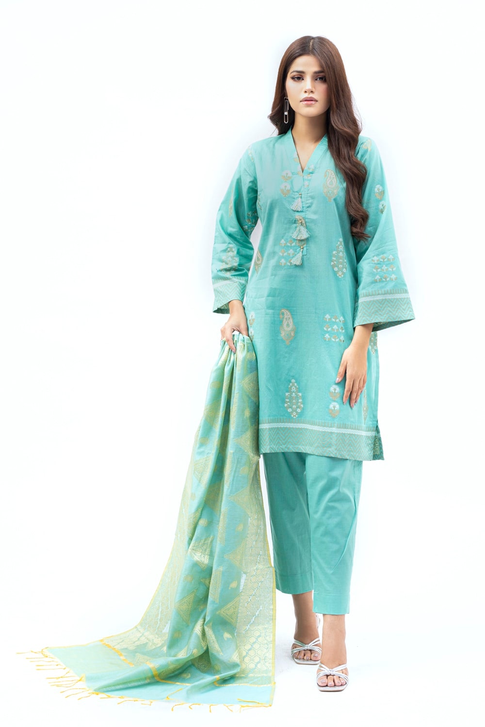 Jacquard Shirt And Trouser With Jacquard Dupatta
