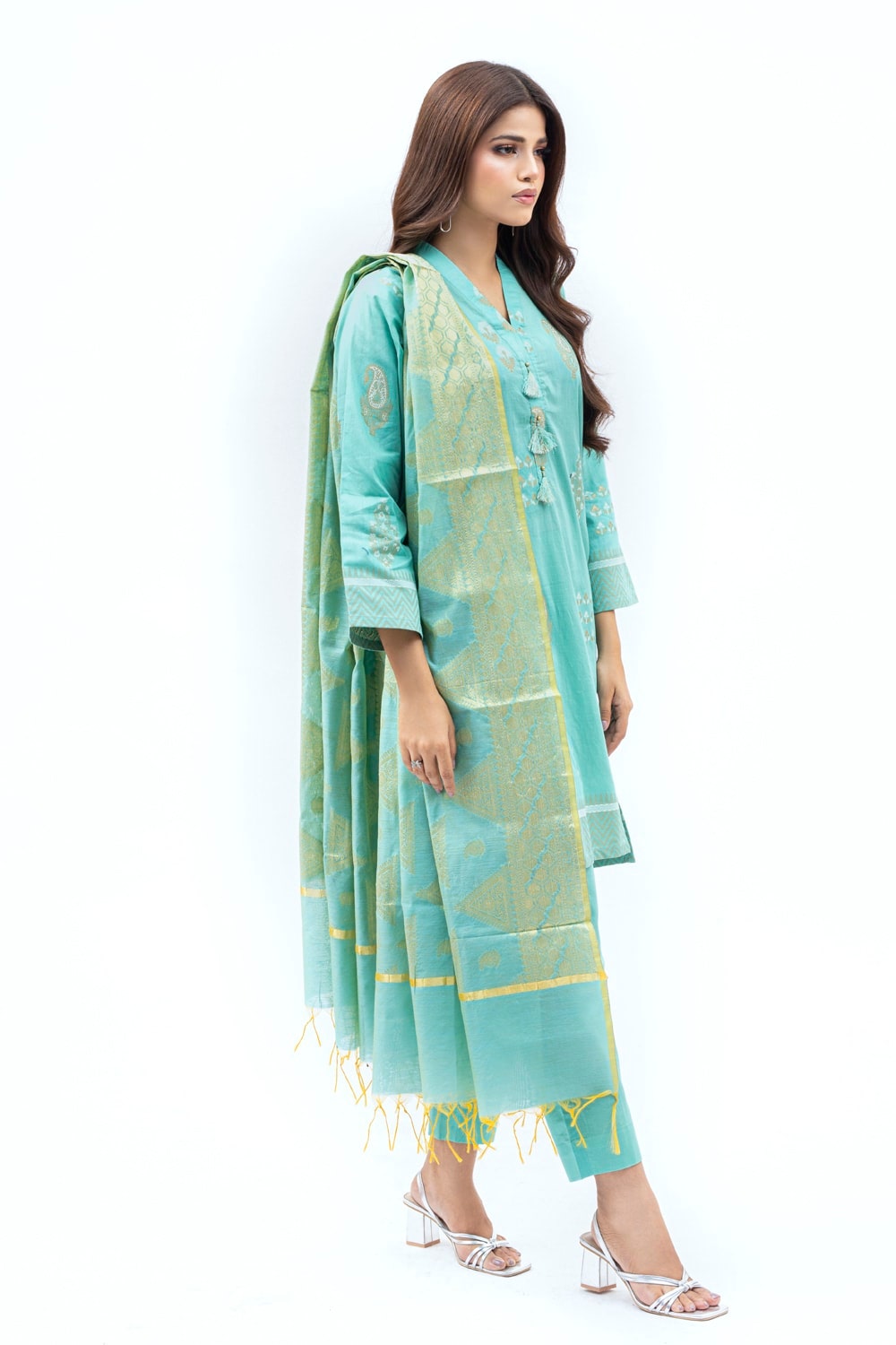 Jacquard Shirt And Trouser With Jacquard Dupatta