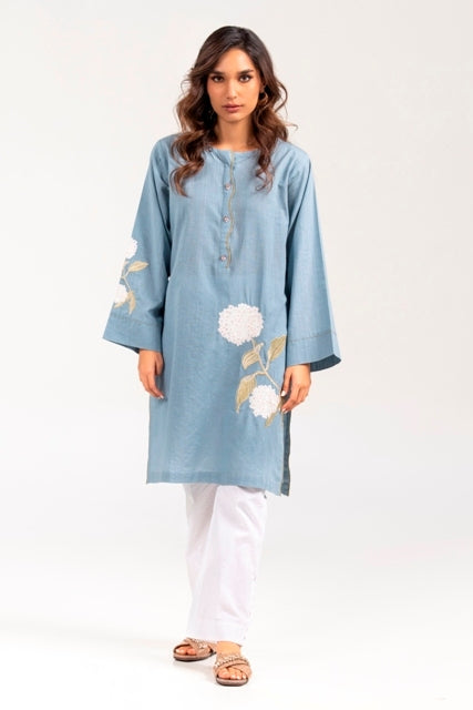 Khaddar Dyed Embroidered Shirt