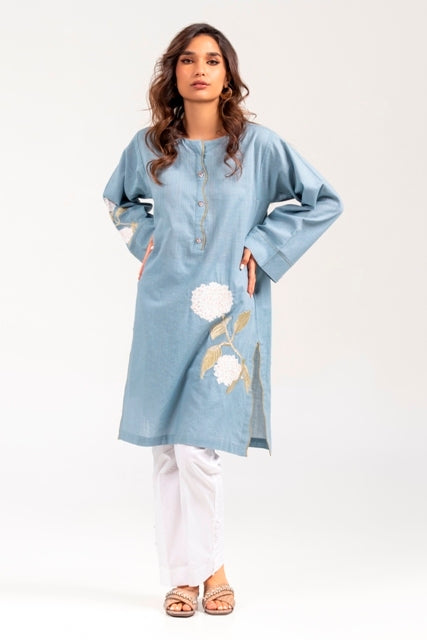 Khaddar Dyed Embroidered Shirt