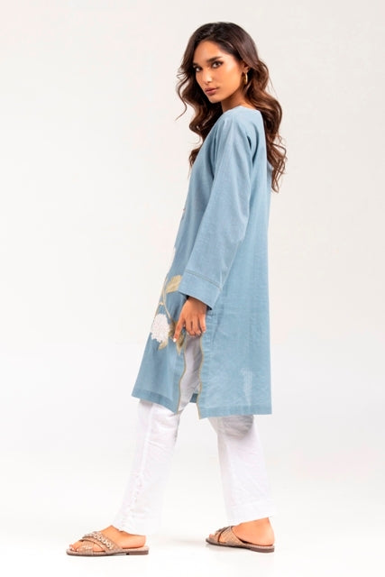 Khaddar Dyed Embroidered Shirt