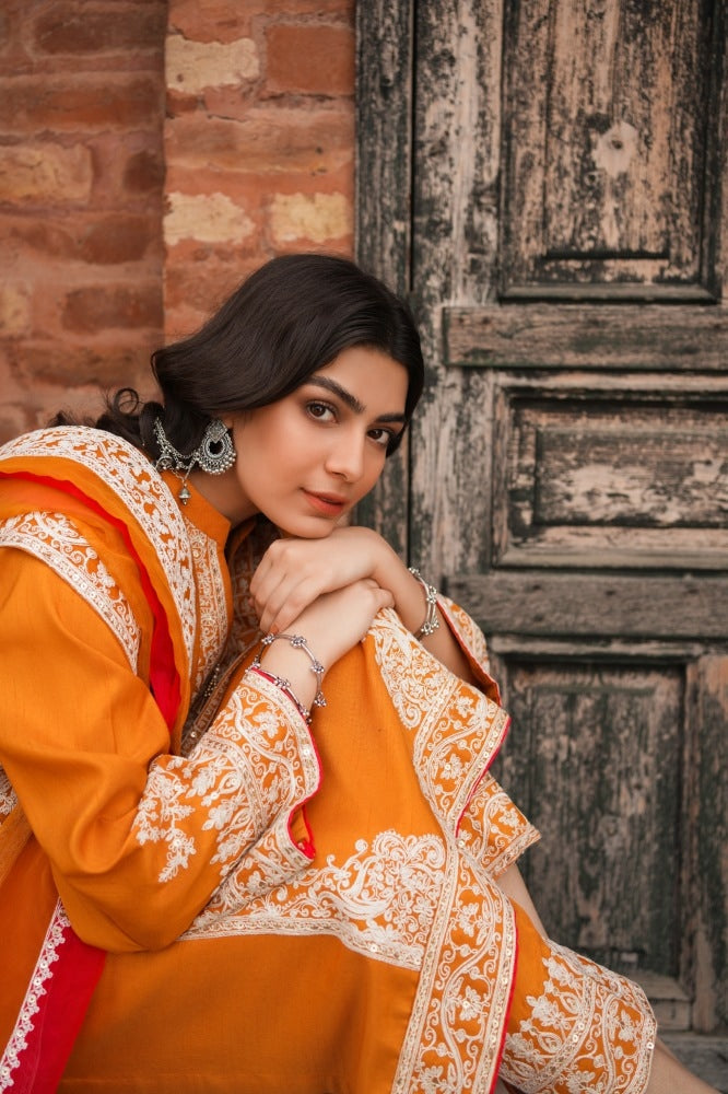 Raw Silk Embroidered Shirt And Trouser With Organza Dupatta