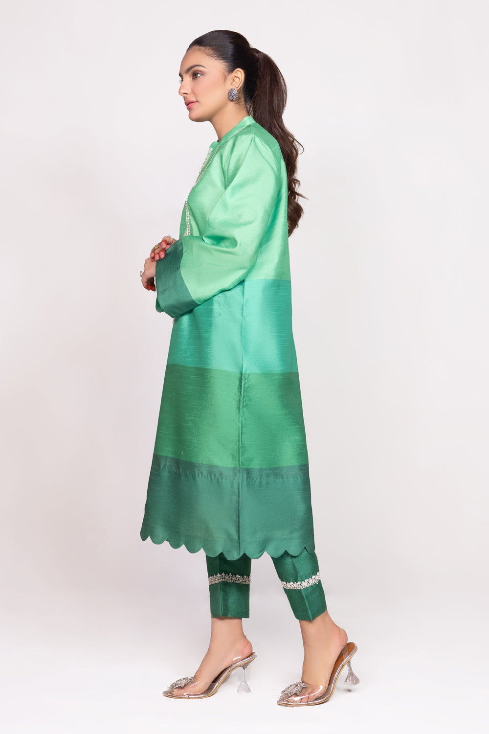 Needle Craft Raw-Silk Printed Embroidered Shirt