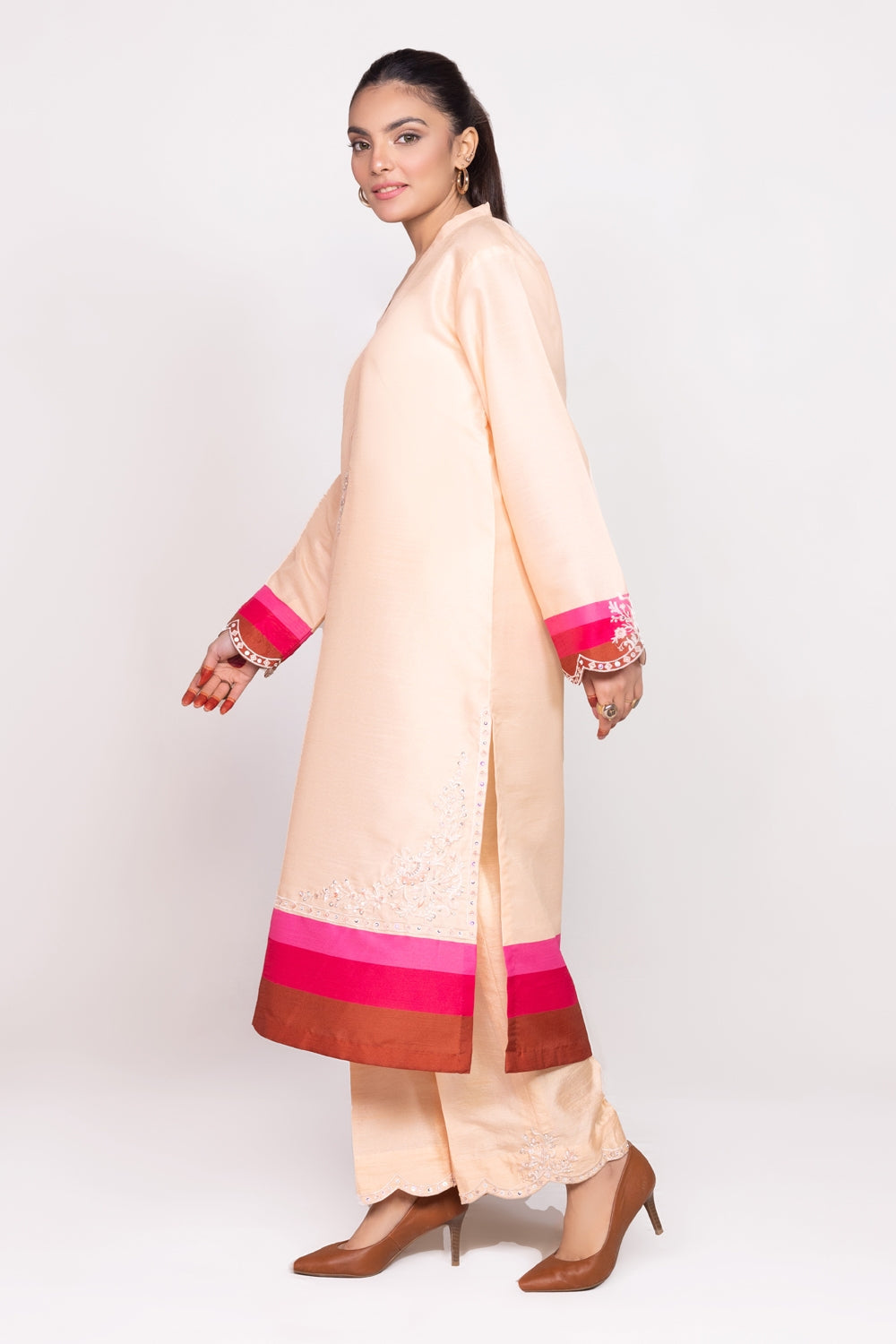 Needle Craft Raw-Silk Printed Embroidered Shirt