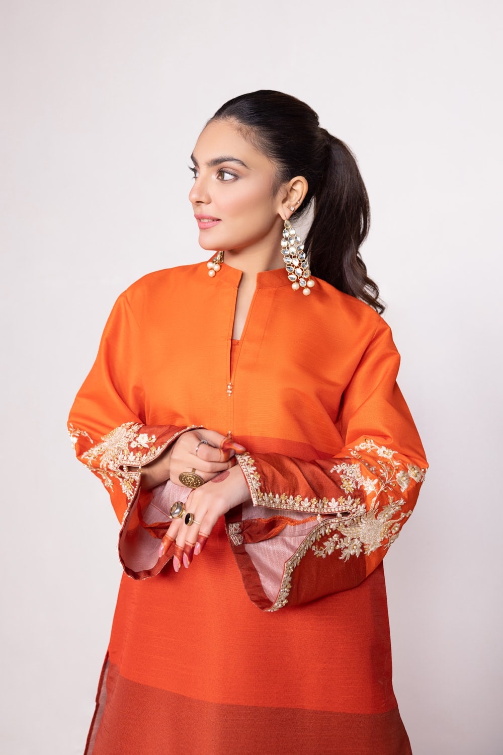 Needle Craft Raw-Silk Printed Embroidered Shirt