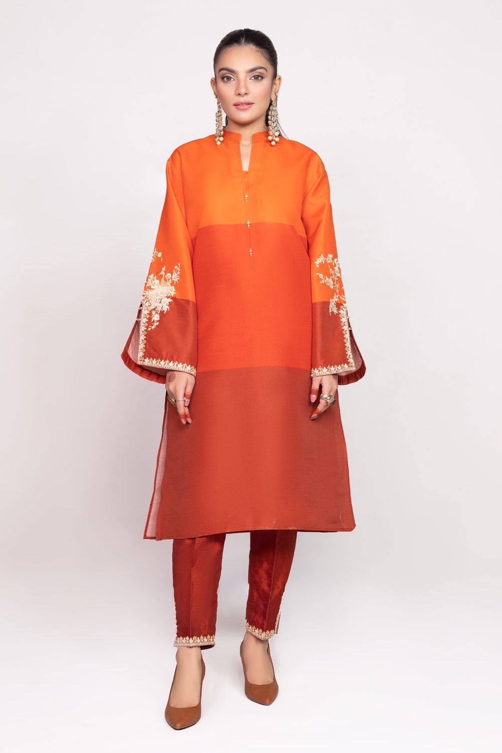Needle Craft Raw-Silk Printed Embroidered Shirt
