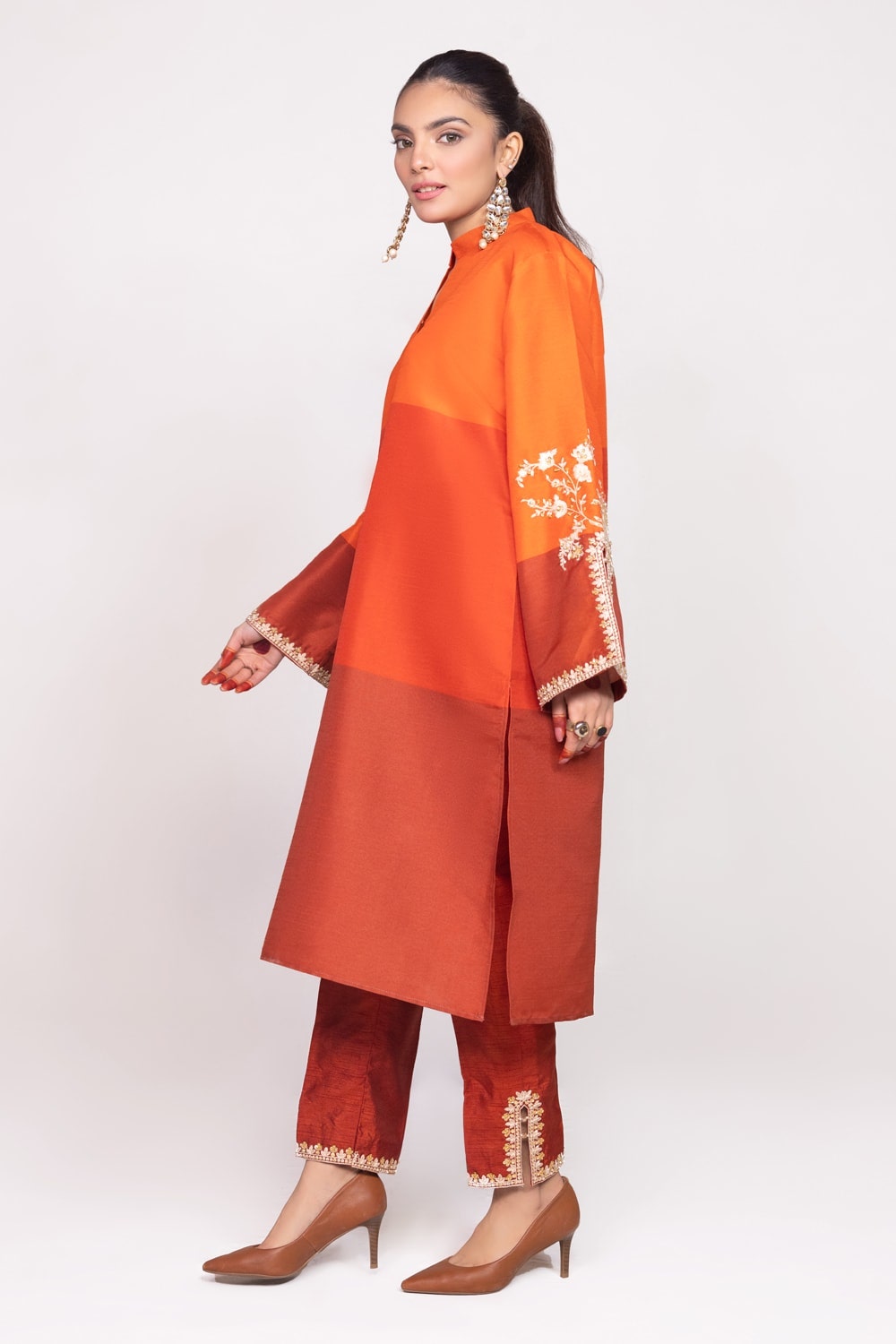 Needle Craft Raw-Silk Printed Embroidered Shirt