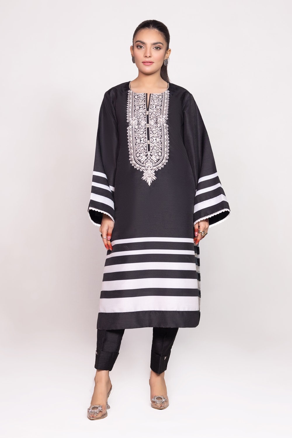 Needle Craft raw-silk Printed Embroidered Shirt