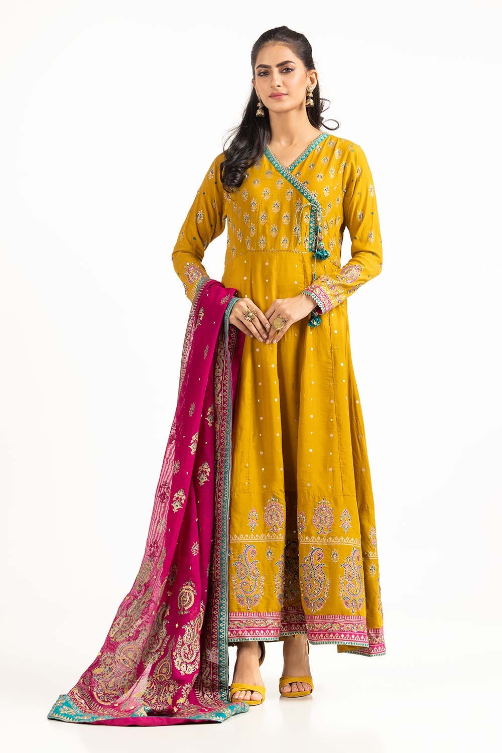 Tehwaar Raw Silk Viscose Block Printed Shirt And Trouser With Block Printed Dupatta