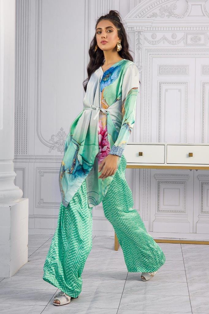 Charmeuse Silk Digital Printed Shirt and Charmeuse Silk Digital Printed Trouser