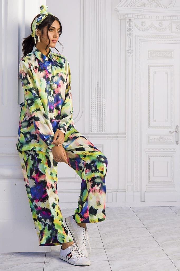 Charmeuse Silk Digital Printed Shirt and Charmeuse Silk Digital Printed Trouser