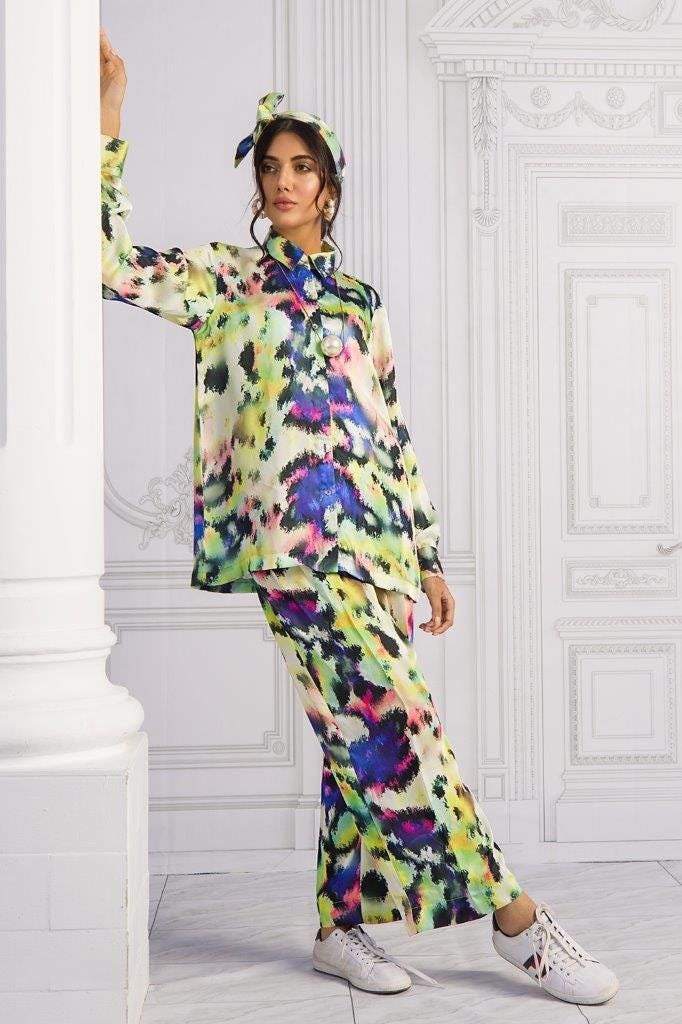 Charmeuse Silk Digital Printed Shirt and Charmeuse Silk Digital Printed Trouser