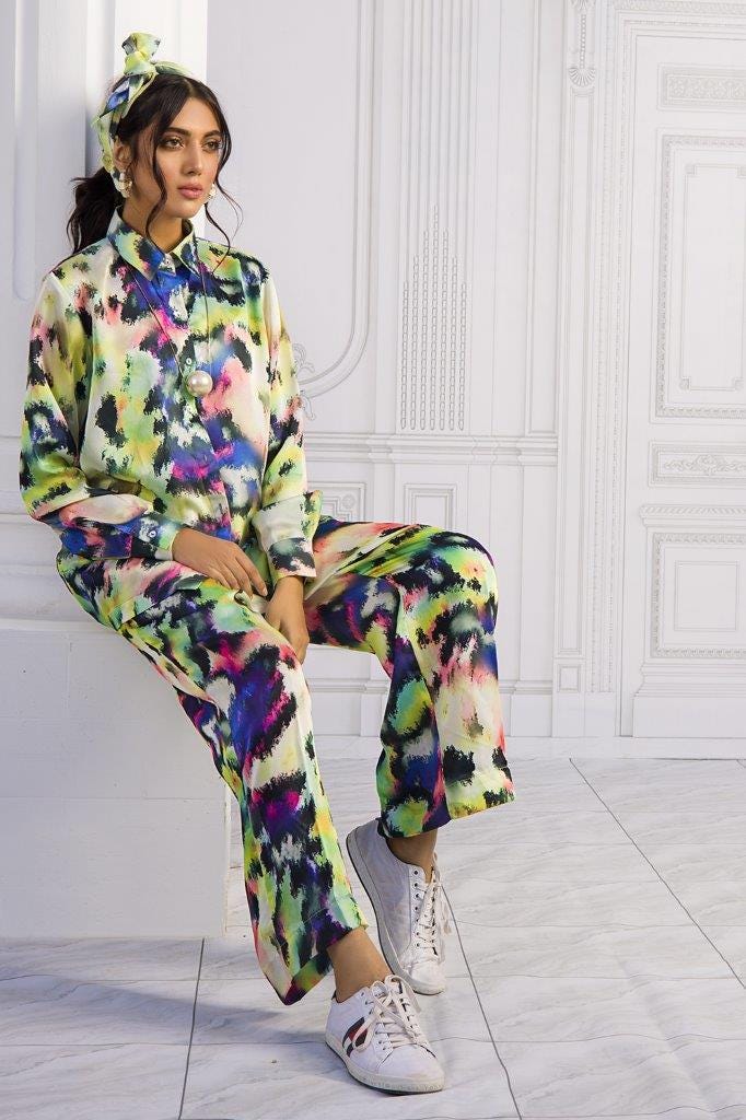 Charmeuse Silk Digital Printed Shirt and Charmeuse Silk Digital Printed Trouser