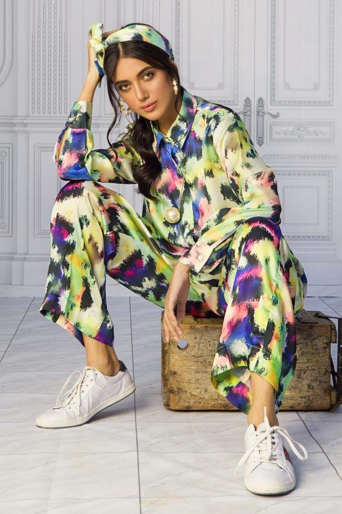 Charmeuse Silk Digital Printed Shirt and Charmeuse Silk Digital Printed Trouser