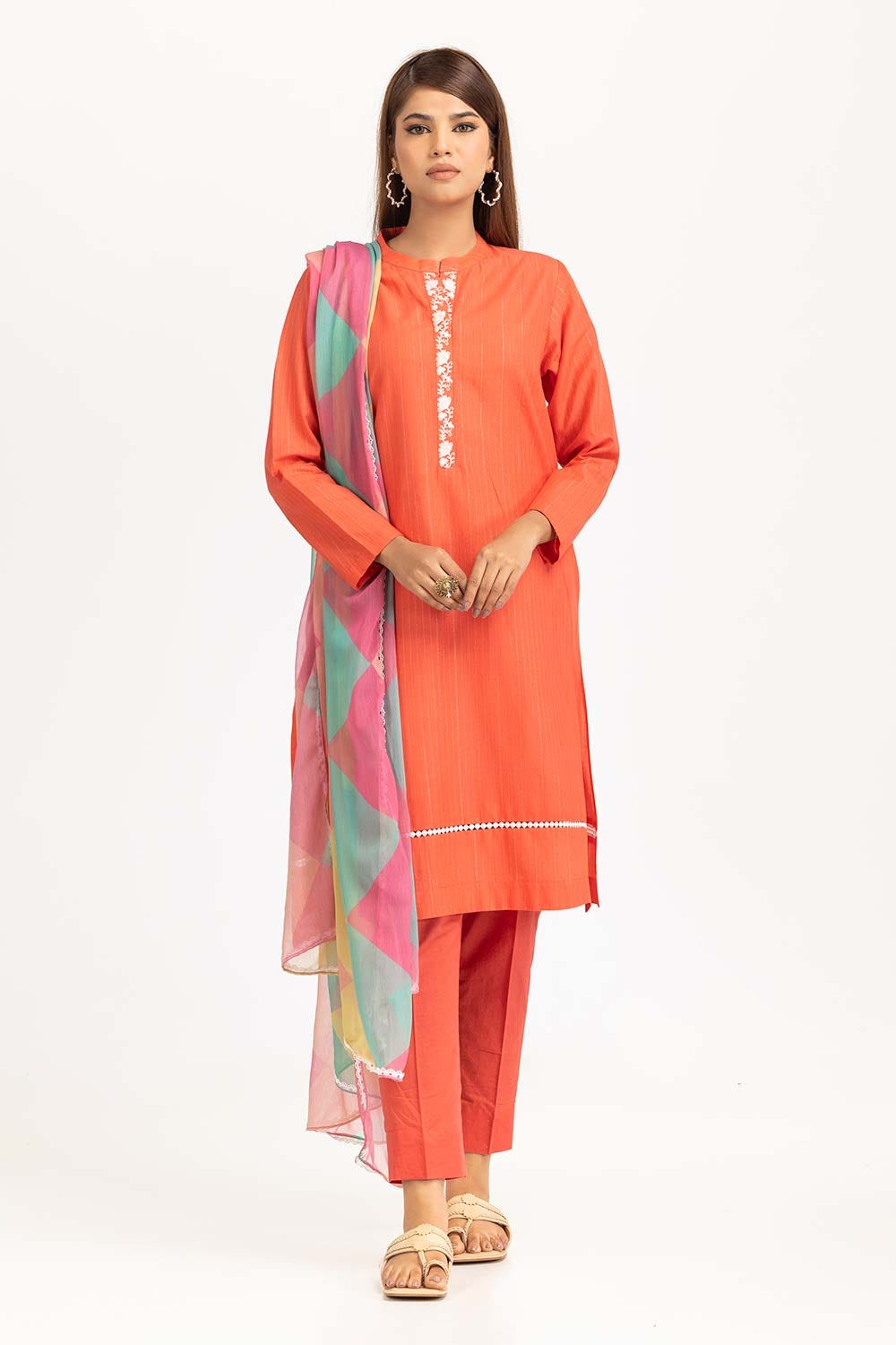 Har Roz Yarn Dyed Embroidered Shirt And Trouser with Printed Dupatta