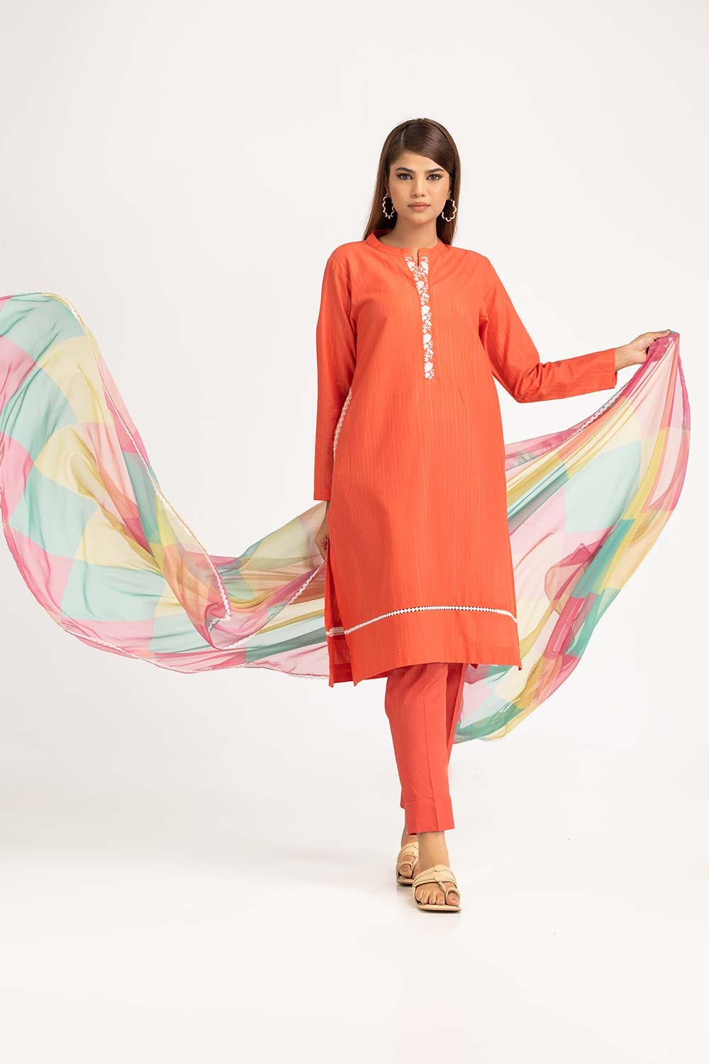 Har Roz Yarn Dyed Embroidered Shirt And Trouser with Printed Dupatta