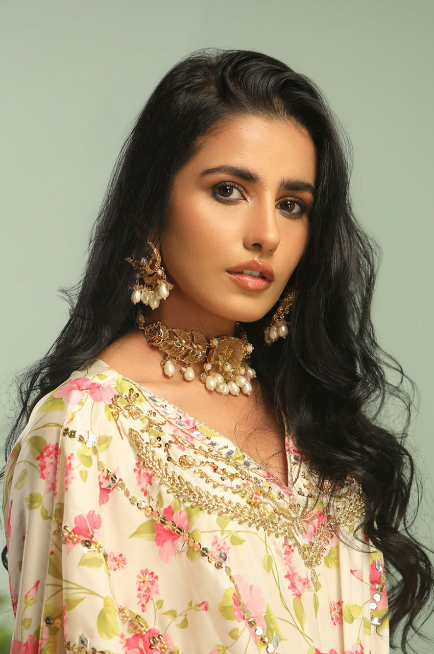 WHITE PRINTED KAFTAN