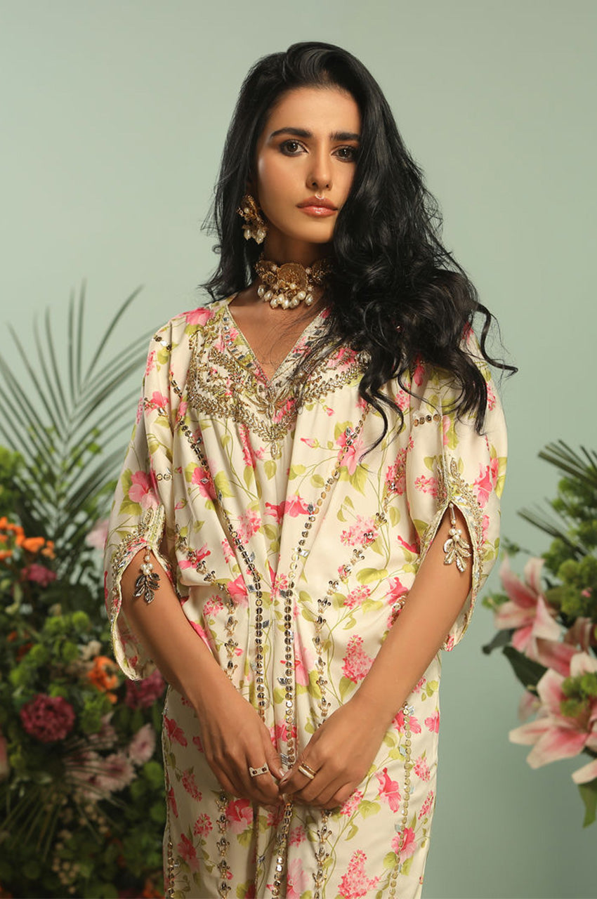 WHITE PRINTED KAFTAN