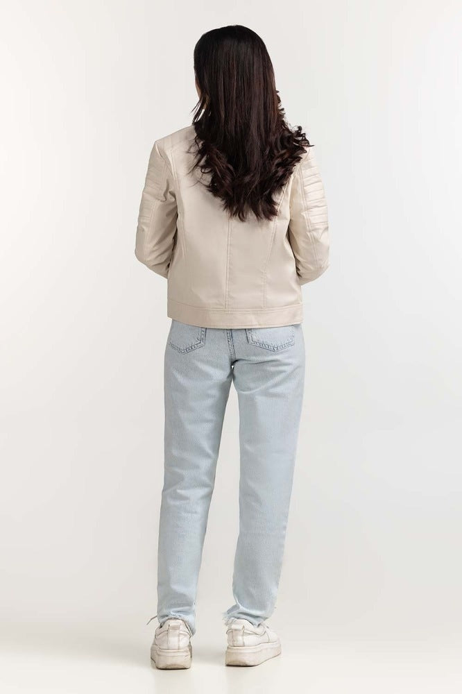 White Basic Pu Jacket