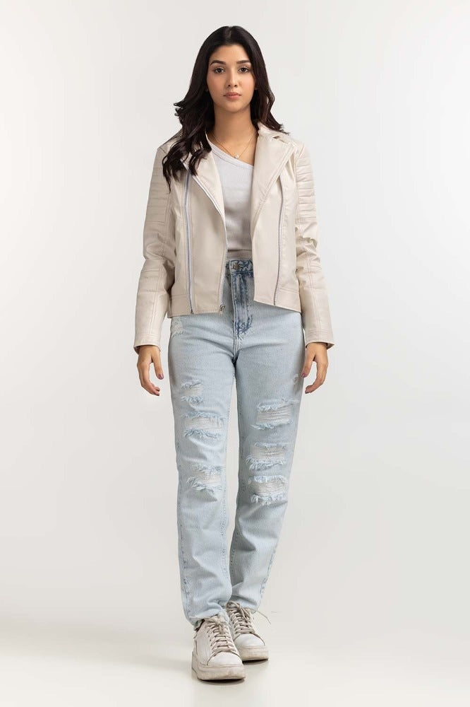 White Basic Pu Jacket