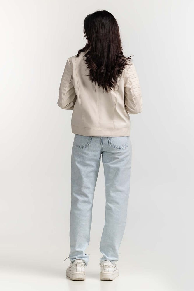 White Basic Pu Jacket