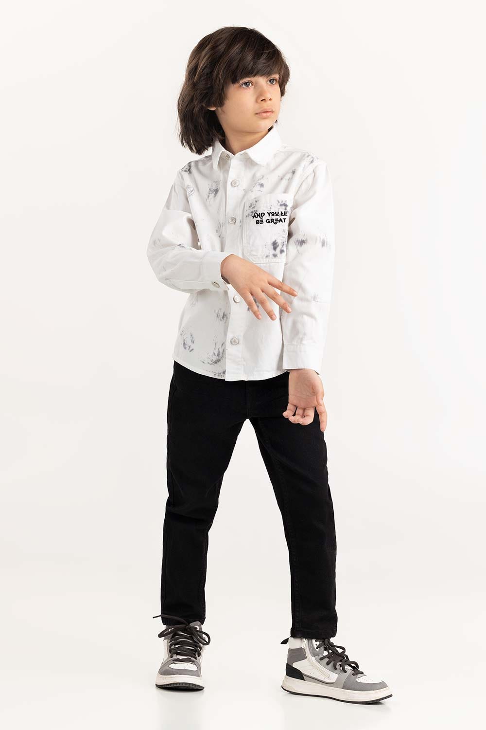 Junior Boy White Button Down Shirt