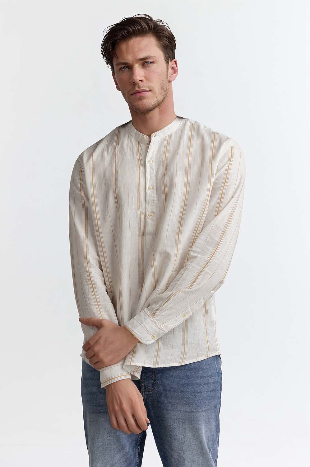 White Orange Stripe Casual Shirt