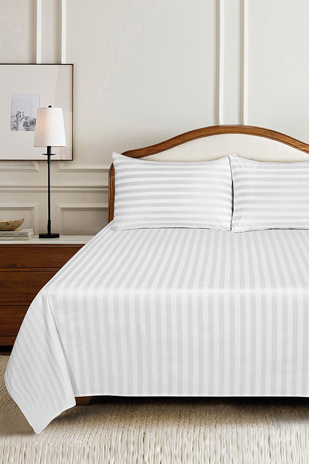 White Stripe Satin T-250 Bed Sheet Set 25
