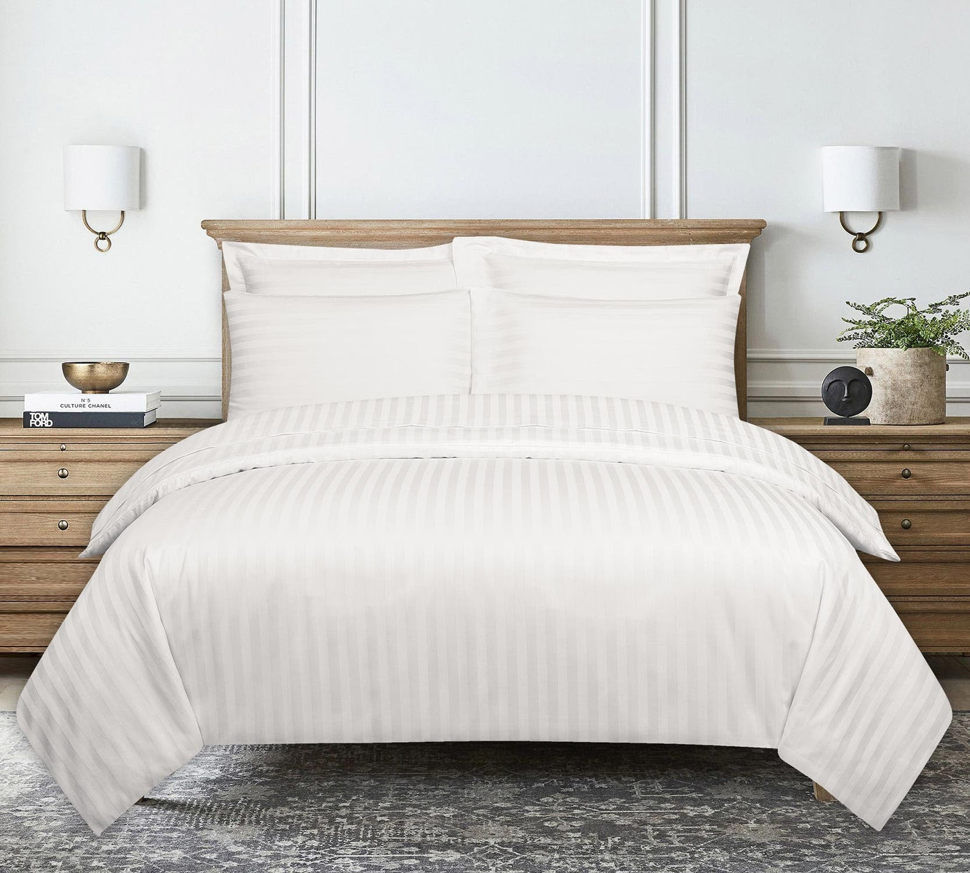 White Stripe Satin T-250 Quilt Cover Set 24
