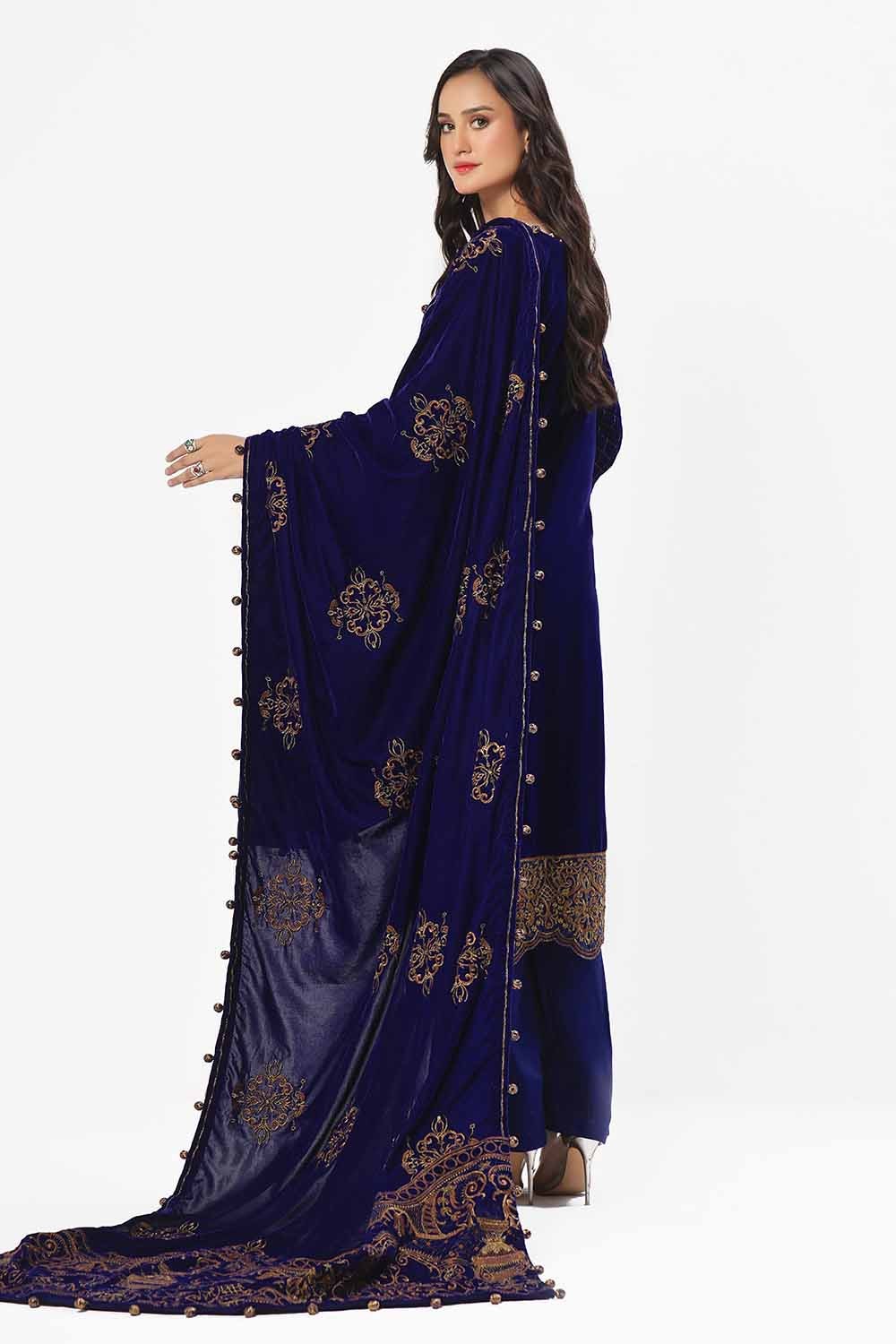 3 Piece Unstitched Embroidered Velvet Suit with Embroidered Velvet Dupatta