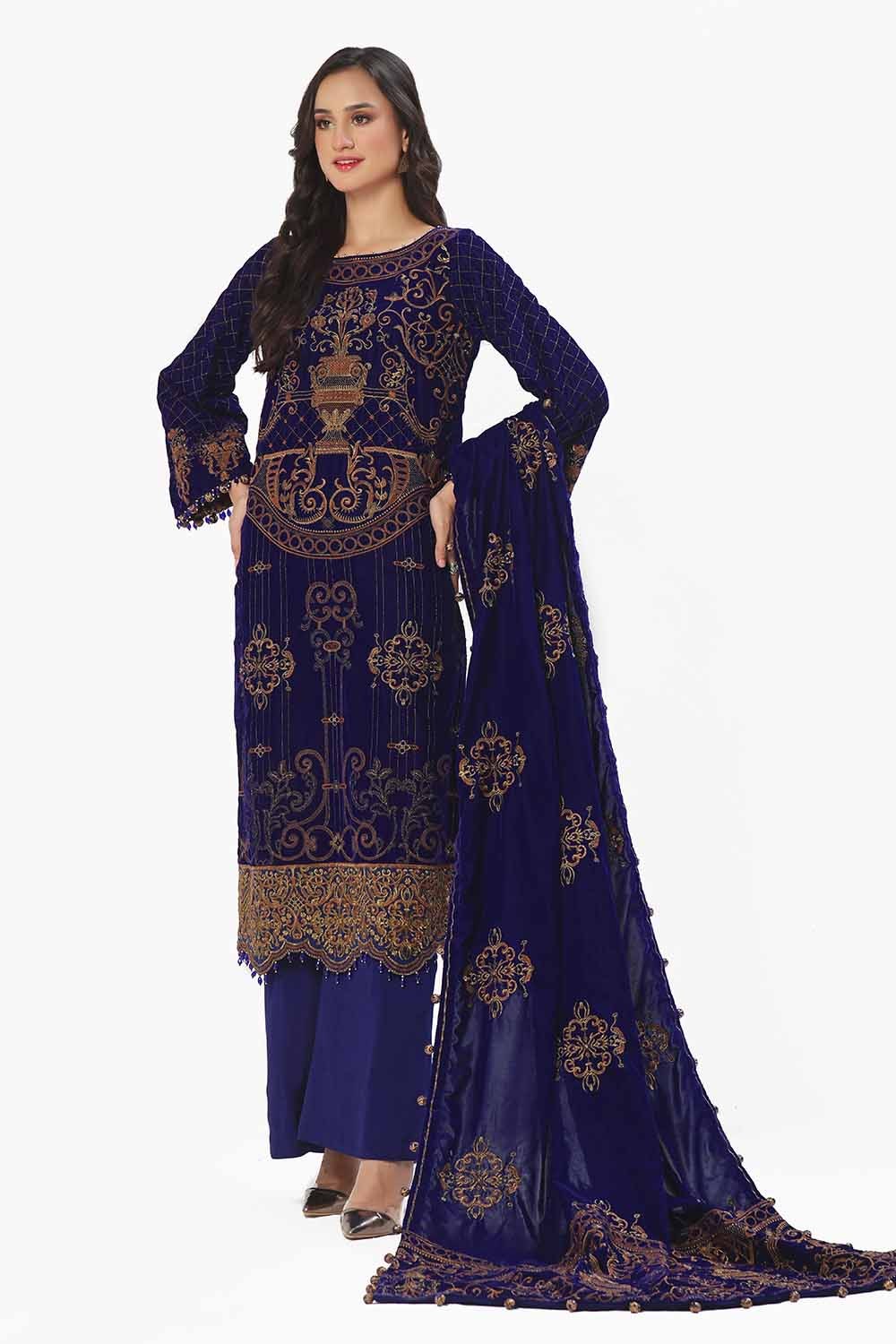 3 Piece Unstitched Embroidered Velvet Suit with Embroidered Velvet Dupatta