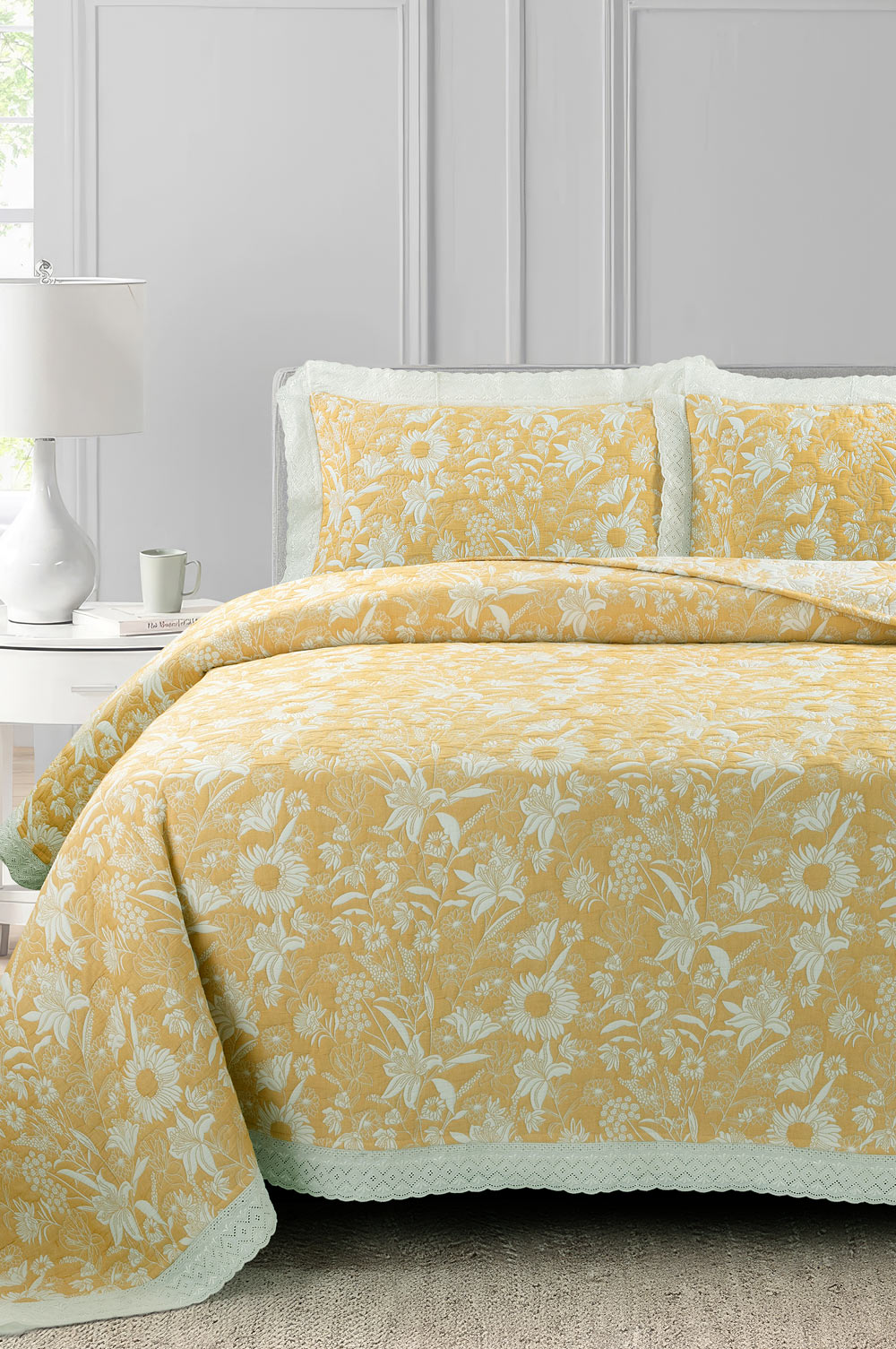 Yellow Mist Multi Layer Jacquard Bed Spread Set