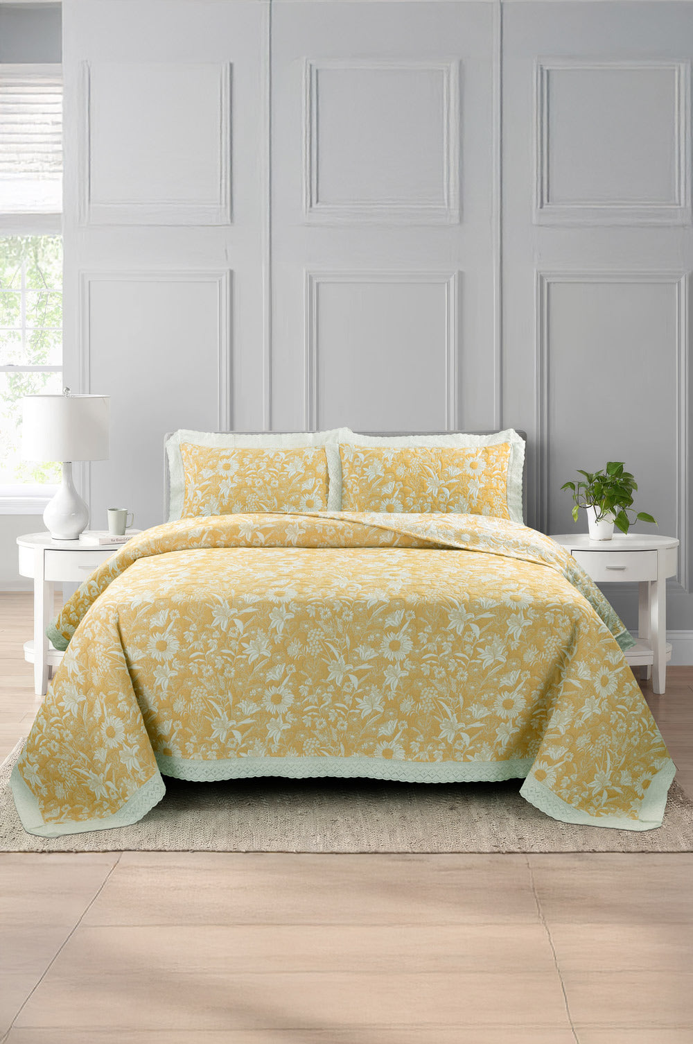 Yellow Mist Multi Layer Jacquard Bed Spread Set