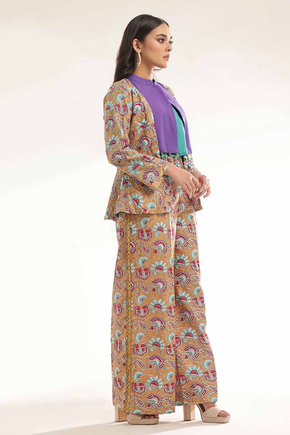 Unstitched Gold Printed Lawn Shirt